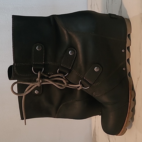 Sorel Joan Of Arctic Black Leather Suede Lace-up Wedge Waterproof Mid Boots 11 - Picture 9 of 14